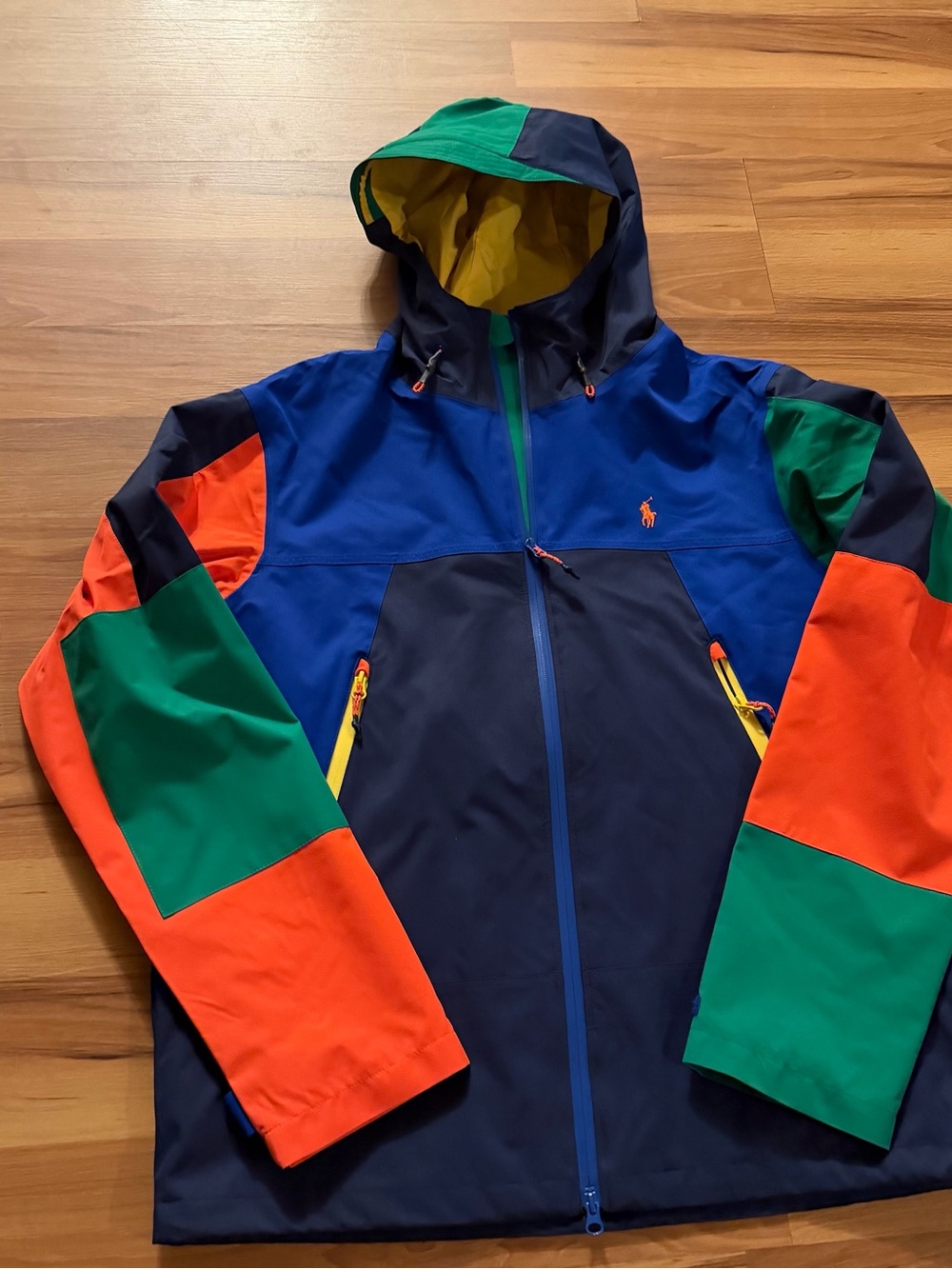 Ralph Lauren Men’s Multicolor Hooded Raincoat - Navy, Royal Blue, Green, Orange